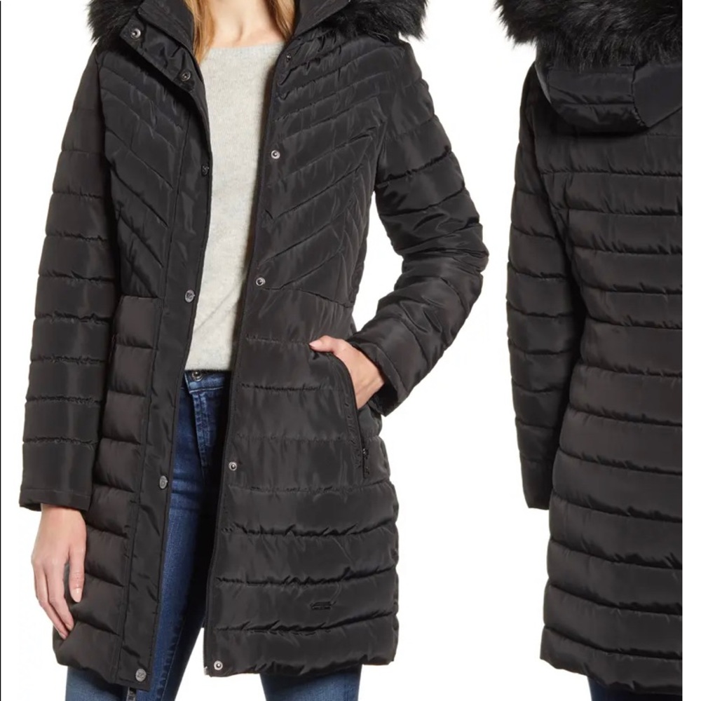NWT Kennth Cole Hooded Puffer Jacket with Faux Fur